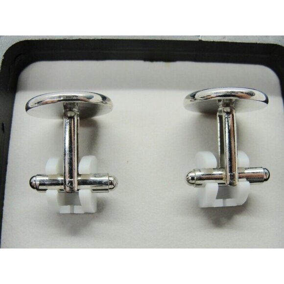 Tuxedo Junction Round Cufflinks Black & Silver Tone New IOB - Picture 4 of 10